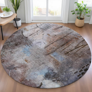 Piper Looms Chantille Abstract ACN2032 Taupe Machine Washable Area Rug Round Lifestyle Image Feature