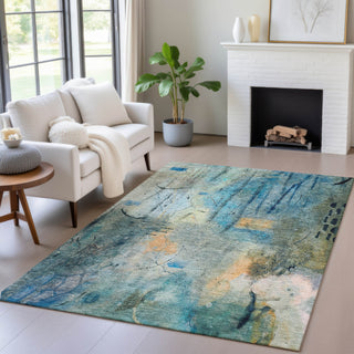 Piper Looms Chantille Abstract ACN2032 Teal Machine Washable Area Rug Lifestyle Image Feature