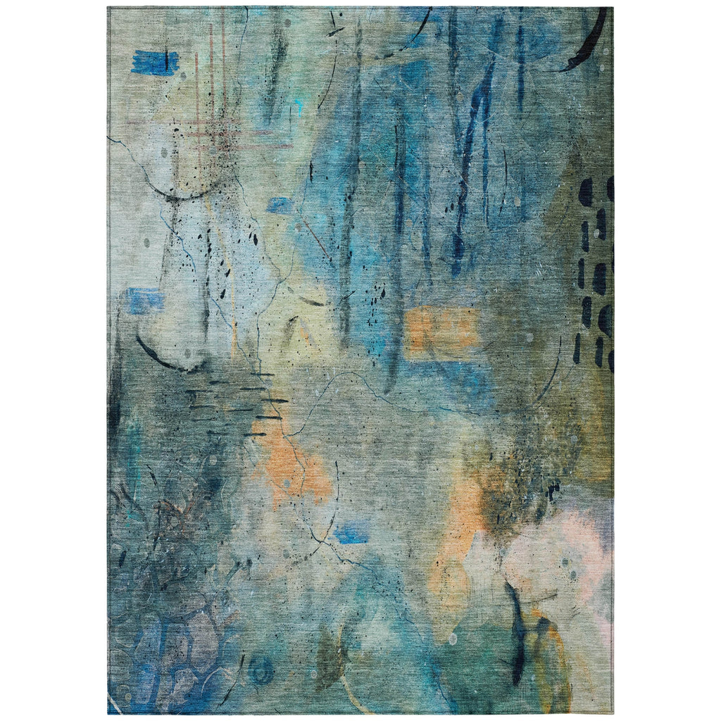 Piper Looms Chantille Abstract ACN2032 Teal Machine Washable Area Rug main image