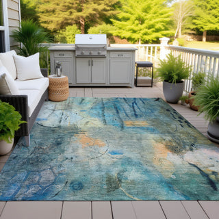 Piper Looms Chantille Abstract ACN2032 Teal Machine Washable Area Rug Outdoor Lifestyle Image Feature