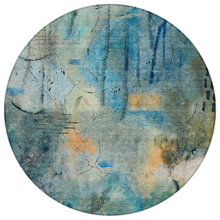 Piper Looms Chantille Abstract ACN2032 Teal Machine Washable Area Rug Round Main Image