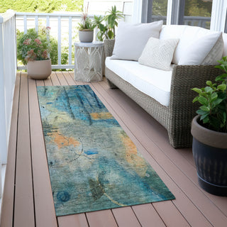 Piper Looms Chantille Abstract ACN2032 Teal Machine Washable Area Rug Runner Outdoor Lifestyle Image Feature