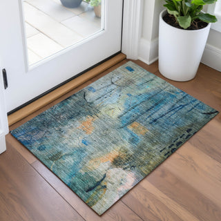 Piper Looms Chantille Abstract ACN2032 Teal Machine Washable Area Rug Scatter Lifestyle Image Feature