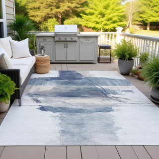 Piper Looms Chantille Abstract ACN2033 Blue Machine Washable Area Rug Outdoor Lifestyle Image Feature