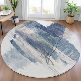 Piper Looms Chantille Abstract ACN2033 Blue Machine Washable Area Rug Round Lifestyle Image Feature
