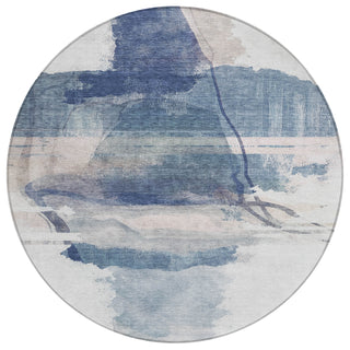 Piper Looms Chantille Abstract ACN2033 Blue Machine Washable Area Rug Round Main Image