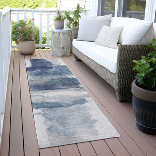 Piper Looms Chantille Abstract ACN2033 Blue Machine Washable Area Rug Runner Outdoor Lifestyle Image Feature