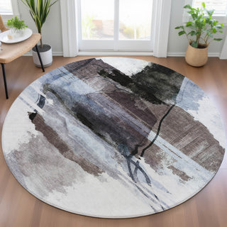 Piper Looms Chantille Abstract ACN2033 Brown Machine Washable Area Rug Round Lifestyle Image Feature