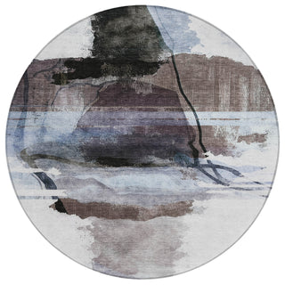 Piper Looms Chantille Abstract ACN2033 Brown Machine Washable Area Rug Round Main Image