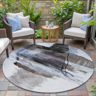Piper Looms Chantille Abstract ACN2033 Brown Machine Washable Area Rug Round Outdoor Lifestyle Image Feature