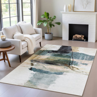 Piper Looms Chantille Abstract ACN2033 Green Machine Washable Area Rug Lifestyle Image Feature