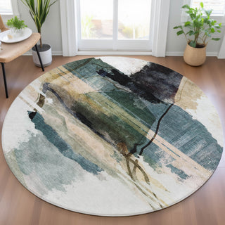 Piper Looms Chantille Abstract ACN2033 Green Machine Washable Area Rug Round Lifestyle Image Feature