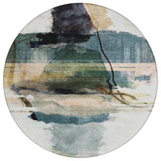 Piper Looms Chantille Abstract ACN2033 Green Machine Washable Area Rug Round Main Image