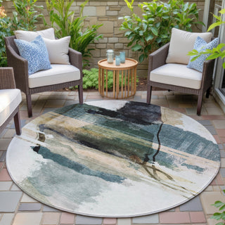 Piper Looms Chantille Abstract ACN2033 Green Machine Washable Area Rug Round Outdoor Lifestyle Image Feature