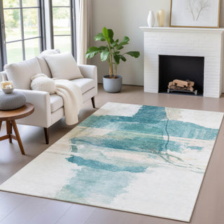 Piper Looms Chantille Abstract ACN2033 Teal Machine Washable Area Rug Lifestyle Image Feature