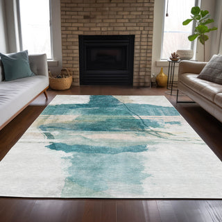Piper Looms Chantille Abstract ACN2033 Teal Machine Washable Area Rug Lifestyle Image Feature