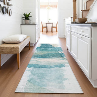 Piper Looms Chantille Abstract ACN2033 Teal Machine Washable Area Rug Runner Lifestyle Image Feature