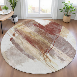 Piper Looms Chantille Abstract ACN2033 Terracotta Machine Washable Area Rug Round Lifestyle Image Feature