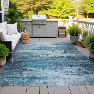 Piper Looms Chantille Abstract ACN2034 Blue Machine Washable Area Rug Outdoor Lifestyle Image Feature