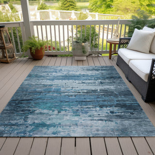 Piper Looms Chantille Abstract ACN2034 Blue Machine Washable Area Rug Outdoor Lifestyle Image Feature