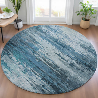 Piper Looms Chantille Abstract ACN2034 Blue Machine Washable Area Rug Round Lifestyle Image Feature