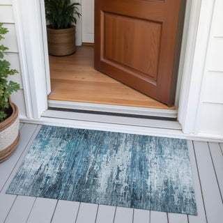 Piper Looms Chantille Abstract ACN2034 Blue Machine Washable Area Rug Scatter Outdoor Lifestyle Image Feature