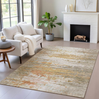 Piper Looms Chantille Abstract ACN2034 Khaki Machine Washable Area Rug Lifestyle Image Feature