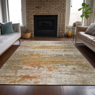 Piper Looms Chantille Abstract ACN2034 Khaki Machine Washable Area Rug Lifestyle Image Feature