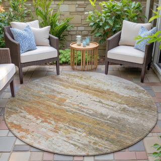 Piper Looms Chantille Abstract ACN2034 Khaki Machine Washable Area Rug Round Outdoor Lifestyle Image Feature
