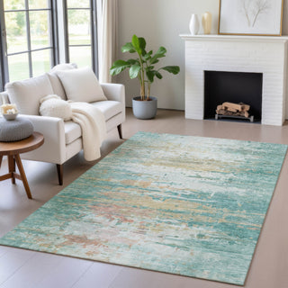 Piper Looms Chantille Abstract ACN2034 Teal Machine Washable Area Rug Lifestyle Image Feature