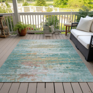 Piper Looms Chantille Abstract ACN2034 Teal Machine Washable Area Rug Outdoor Lifestyle Image Feature