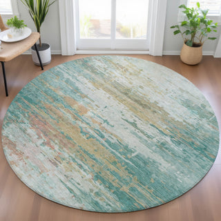 Piper Looms Chantille Abstract ACN2034 Teal Machine Washable Area Rug Round Lifestyle Image Feature