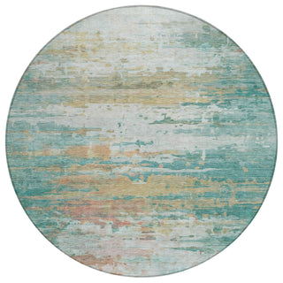 Piper Looms Chantille Abstract ACN2034 Teal Machine Washable Area Rug Round Main Image