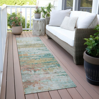 Piper Looms Chantille Abstract ACN2034 Teal Machine Washable Area Rug Runner Outdoor Lifestyle Image Feature
