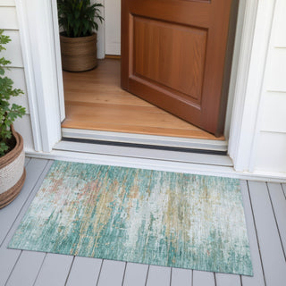 Piper Looms Chantille Abstract ACN2034 Teal Machine Washable Area Rug Scatter Outdoor Lifestyle Image Feature