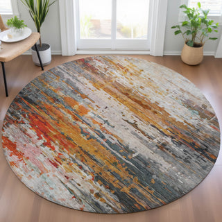 Piper Looms Chantille Abstract ACN2034 Terracotta Machine Washable Area Rug Round Lifestyle Image Feature