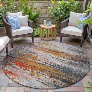 Piper Looms Chantille Abstract ACN2034 Terracotta Machine Washable Area Rug Round Outdoor Lifestyle Image Feature