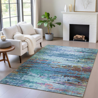 Piper Looms Chantille Abstract ACN2035 Blue Machine Washable Area Rug Lifestyle Image Feature