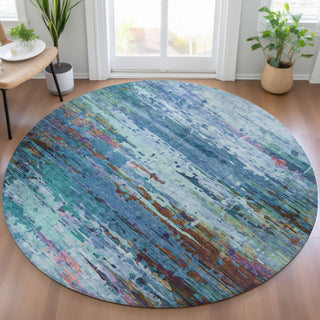 Piper Looms Chantille Abstract ACN2035 Blue Machine Washable Area Rug Round Lifestyle Image Feature
