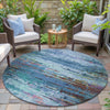 Piper Looms Chantille Abstract ACN2035 Blue Machine Washable Area Rug Round Outdoor Lifestyle Image Feature