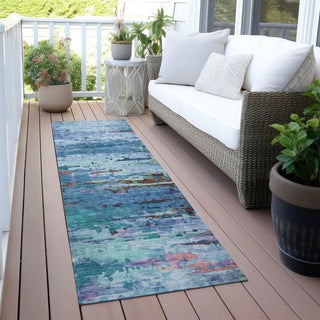 Piper Looms Chantille Abstract ACN2035 Blue Machine Washable Area Rug Runner Outdoor Lifestyle Image Feature