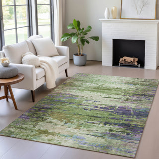 Piper Looms Chantille Abstract ACN2035 Green Machine Washable Area Rug Lifestyle Image Feature