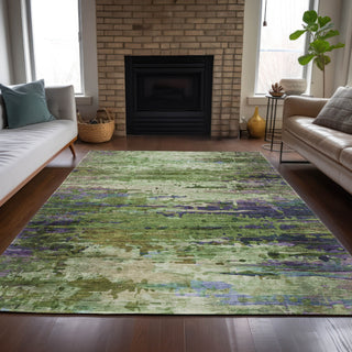 Piper Looms Chantille Abstract ACN2035 Green Machine Washable Area Rug Lifestyle Image Feature