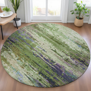Piper Looms Chantille Abstract ACN2035 Green Machine Washable Area Rug Round Lifestyle Image Feature