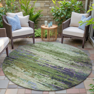 Piper Looms Chantille Abstract ACN2035 Green Machine Washable Area Rug Round Outdoor Lifestyle Image Feature