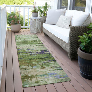Piper Looms Chantille Abstract ACN2035 Green Machine Washable Area Rug Runner Outdoor Lifestyle Image Feature