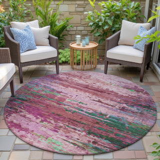 Piper Looms Chantille Abstract ACN2035 Pink Machine Washable Area Rug Round Outdoor Lifestyle Image Feature