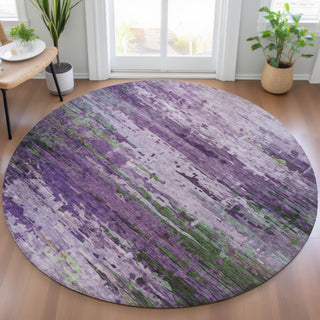 Piper Looms Chantille Abstract ACN2035 Purple Machine Washable Area Rug Round Lifestyle Image Feature