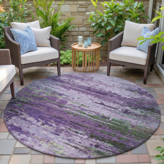 Piper Looms Chantille Abstract ACN2035 Purple Machine Washable Area Rug Round Outdoor Lifestyle Image Feature
