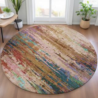 Piper Looms Chantille Abstract ACN2035 Sage Machine Washable Area Rug Round Lifestyle Image Feature